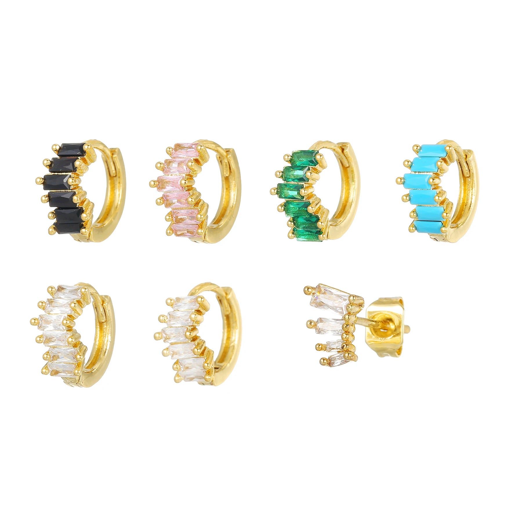 7Pcs Vibrant Colorful 5A Zircon Earrings Sterling Silver 18K Gold Plated Hoop Earrings Young Women Party Jewelry Set