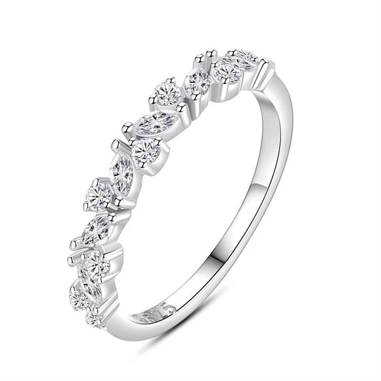 Fashion trendy 925 sterling silver stackable finger ring women simple micro-inlaid CZ diamond band ring
