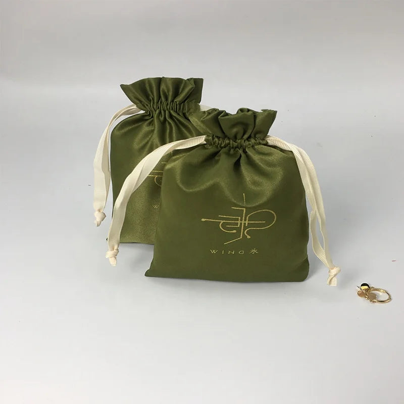 Wholesale Custom Quality Cosmetic Packaging Drawstring Dust Bag Satin Wig Pouch With Logo