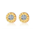 Wholesale Simple No Fade Titanium Steel Women Fashion Round Diamond Roman Numerals Stud Earrings