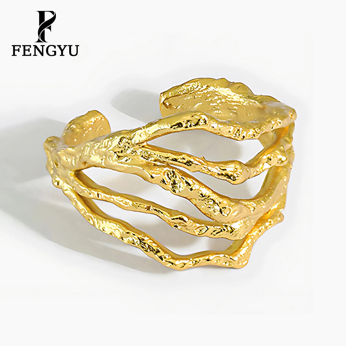 Fine 18k Gold Irregular Filigree Hammered Rings for Women 925 Sterling Silver Fashion Statement Adjustable Ring Custom Jewelry