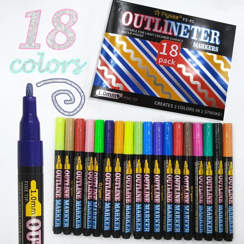 Double Line Outline Pen Markers Glitter Doodle Dazzle Pens Shimmer Marker Set