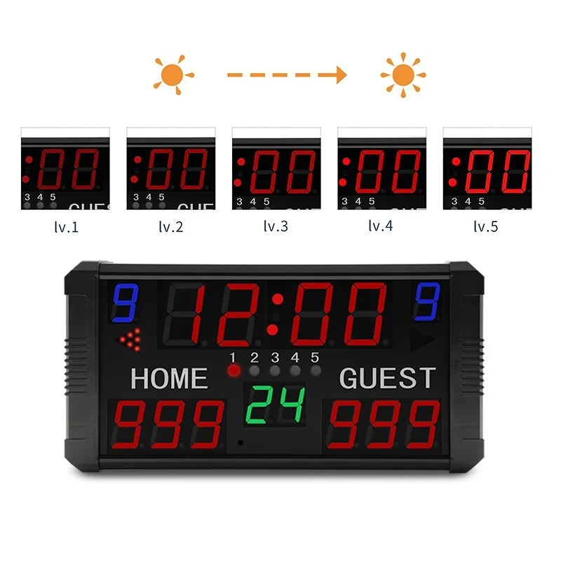 Wall Mounted Brightness Adjustable Electronic Scoring Display Indoor Sport Digital LED Basketball Scoreboard with 24s Shot Clock