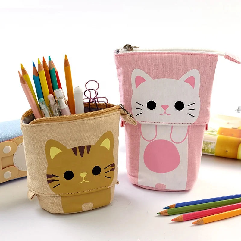 New Cute Cartoon School Student Large Capacity Pen Holder Pencil Bag Creative Retractable Canvas Pencil case Stationery