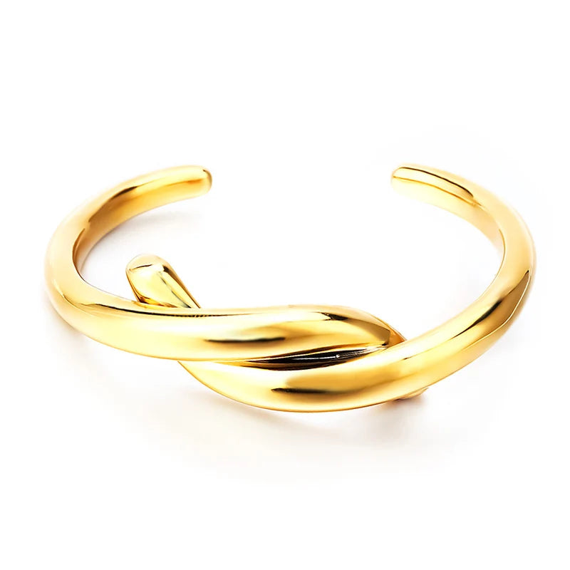 Simple line knotting charming gold bracelet designs for ladies 18K gold plated copper cuff bangles women jewelry