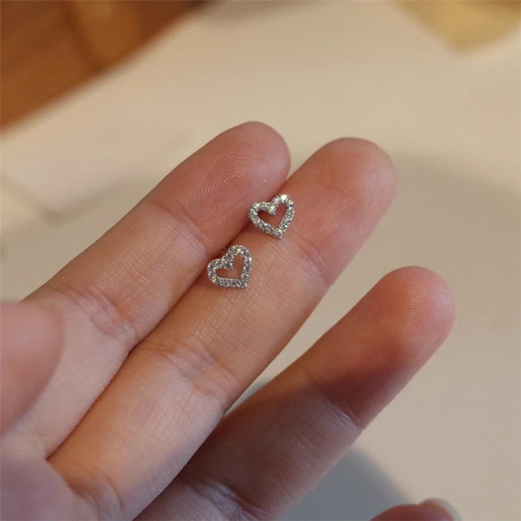 Dciya Online Fashion Jewellery Silver 14k Gold Plated Heart Cubic Zirconia Earrings
