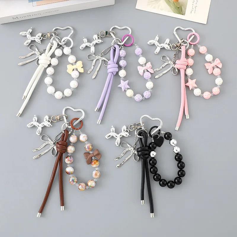 Creative New Acrylic Bead Leather Rope Pendant Bag Decoration Phone Case Metal Keychain Accessory Alloy Material