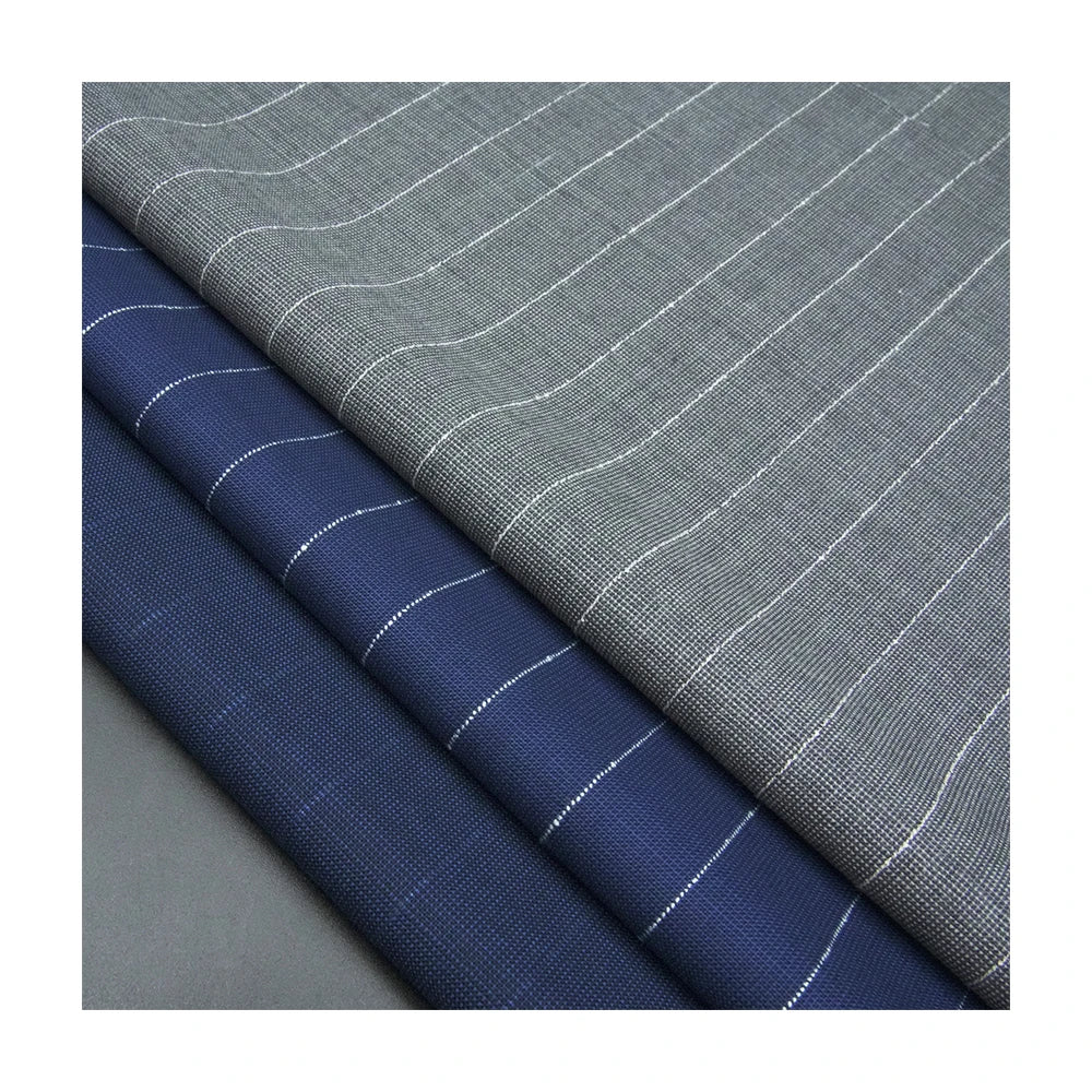 Fashion RTS Luxury Italian Eco-Friendly Stripe Worsted Merino Wool Blend Suiting Fabric for Suits & Jackets