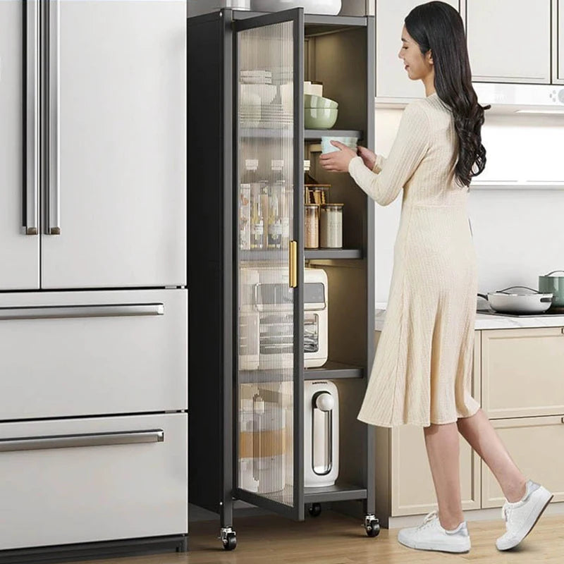 Kitchen Pantry Organizer Spices Food Locker Snack Cabinet Book Shelf with Door Floor Type Countertop Storage Rack Furniture