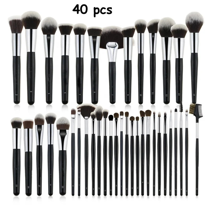 High Quality 40 Pcs Luxury Makeup Brush Set With Bags Black Foundation Powder Blush Eye Shadow Brushes Makeup Tools