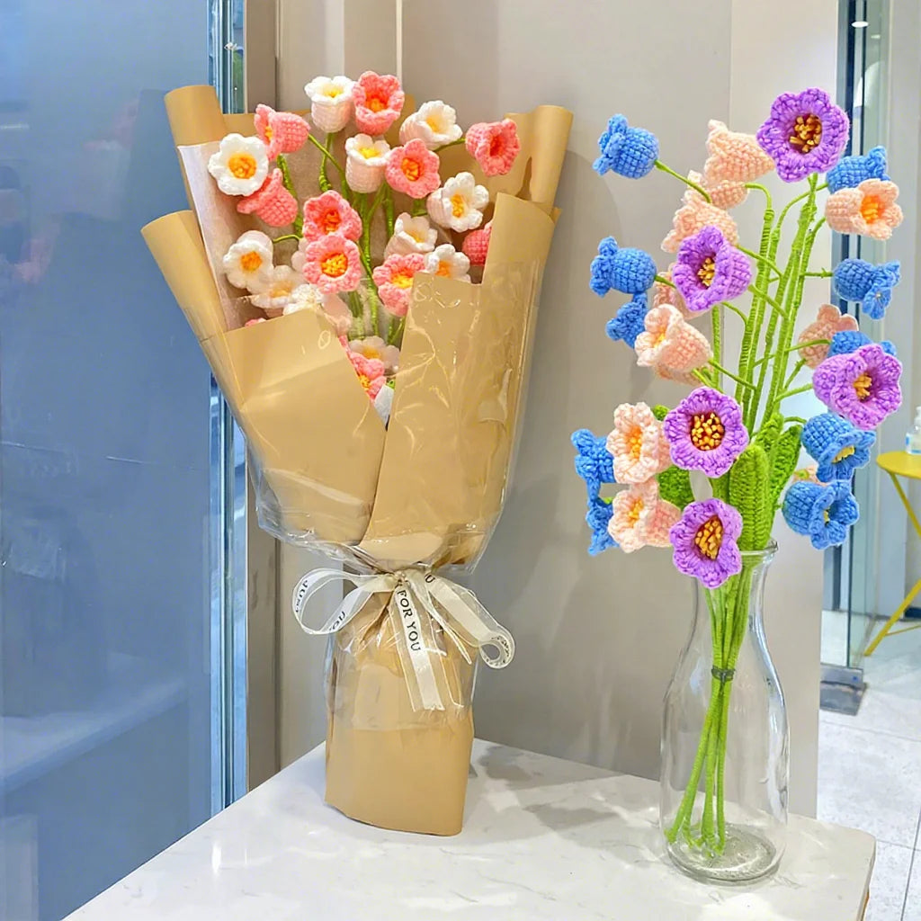 DREA 100% Hand-woven Lily of the Valley Braided Wool Cotton Flowers Gift for Mothers Day and Teachers