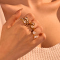 Wholesale New Trendy 18K Gold Stainless Steel Rings for Ladies Water Drop Design Colorful Heart Zircon Inlaid Jewelry Weddings