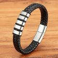 Hot Selling Leather Wrap Braided Wristband Black Genuine Leather Bracelet Mens Jewelry With Stainless Steel Magnetic Clasp