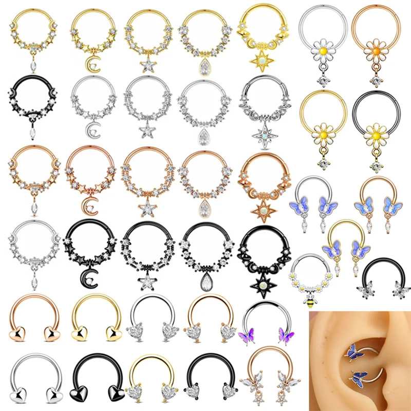 16G Nose Rings Septum Piercing Jewelry Clicker Hoop Segment Body Kit Horseshoe Barbell Stainless Steel Cartilage Earrings