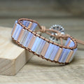 Handmade Dainty Opal Beaded Bracelet for Women Vintage Leather Wrap Tube for Yoga Meditation Main Stone Agate