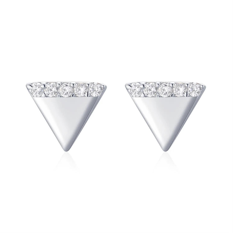 Minimalist 925 Sterling Silver CZ Diamond Triangle Shape Stud Earrings For Women