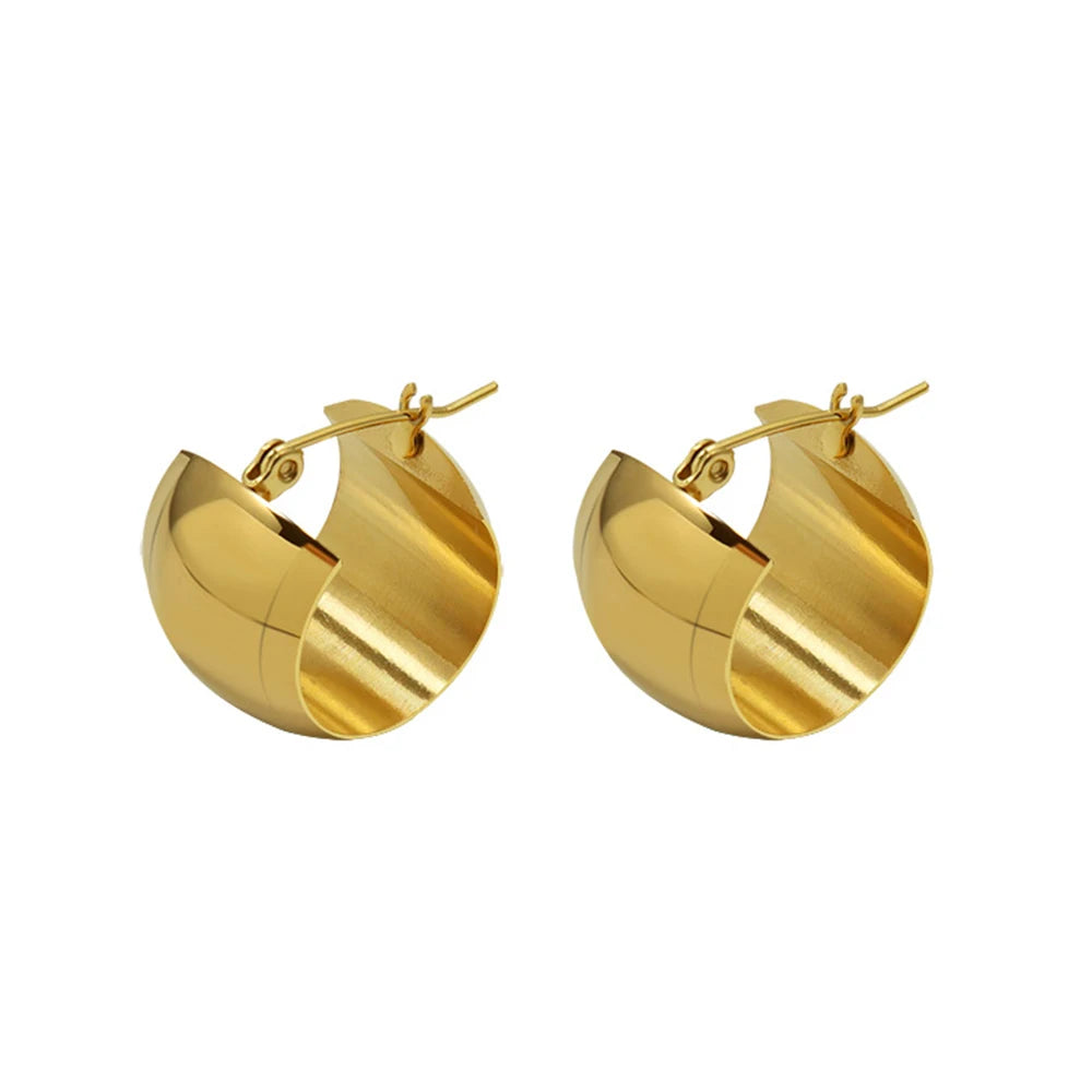 Stainless Steel Shine 18K Gold and Silver Plated Chunky Hollow Out C Shape Hoop Earring for Women