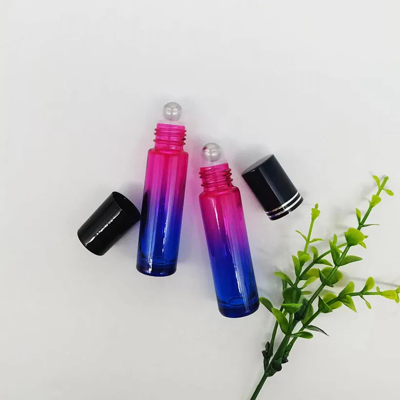 Wholesale Customized Gradient Pink Brown Empty Glass 3ml 5ml Refillable Stainless Steel Roller Ball Essential Oil Glass Bottle