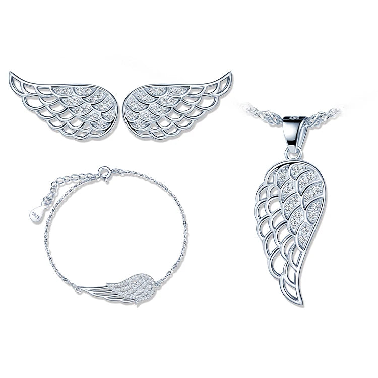 Angel Wings Earrings Bracelets Necklaces Set 925 Sterling Silver Jewellery Sets