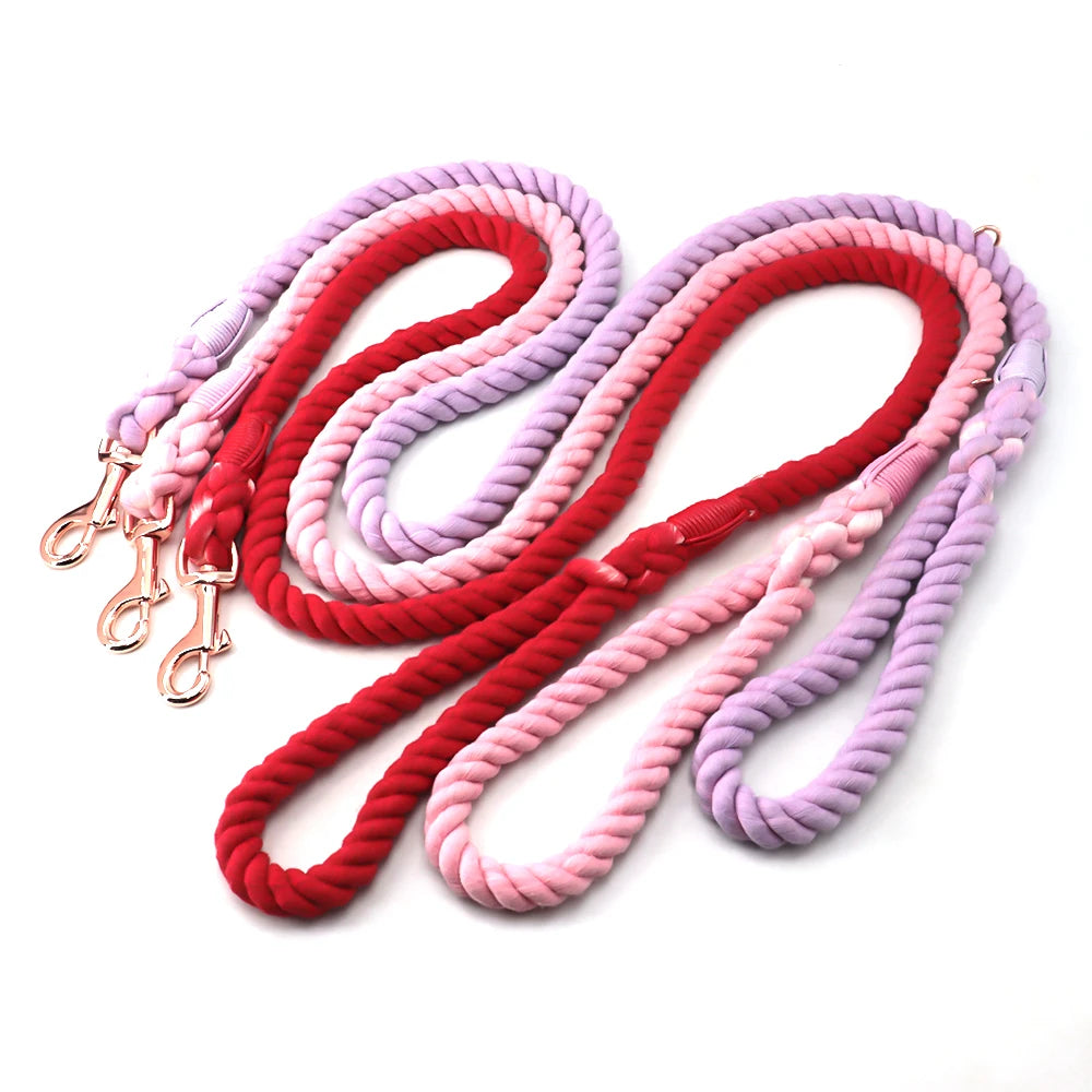 2024 New Matching Dog Collars With Matching Dogs Leash Rope Colorful Pet Leashes Harness Custom Cotton Rope Dog Leash