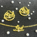 QIUHAN 4pcs Birthday Zircon Customized Name Earrings Hoop Necklace Jewelry Set