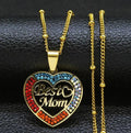 Caicai Stainless Steel Multicoloured Zircon Geometric Pendant Heart Necklace Mom Gift
