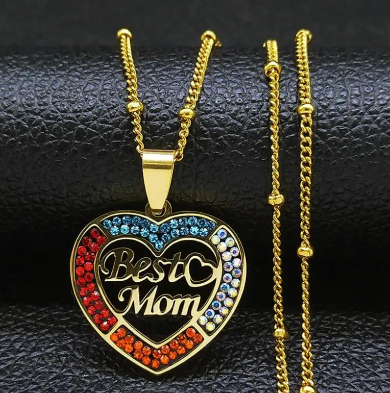 Caicai Stainless Steel Multicoloured Zircon Geometric Pendant Heart Necklace Mom Gift