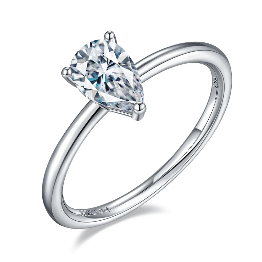 RINNTIN SMR58 Wholesale Fine Jewellery Rings Sterling Silver 925 Engagement Wedding Ring 1CT Pear Cut Moissanite Ring