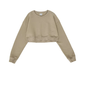 Custom Logo Short Crop Loose Cut Roll-up Pullover Drop Shoulder Long Sleeve Fitness Sports Women's Top Sweatshirt