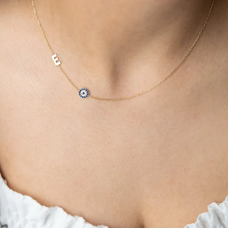Personalized Custom Jewelry Gold Plated 925 Sterling Silver Horse Eye Initial Necklace Wholesale