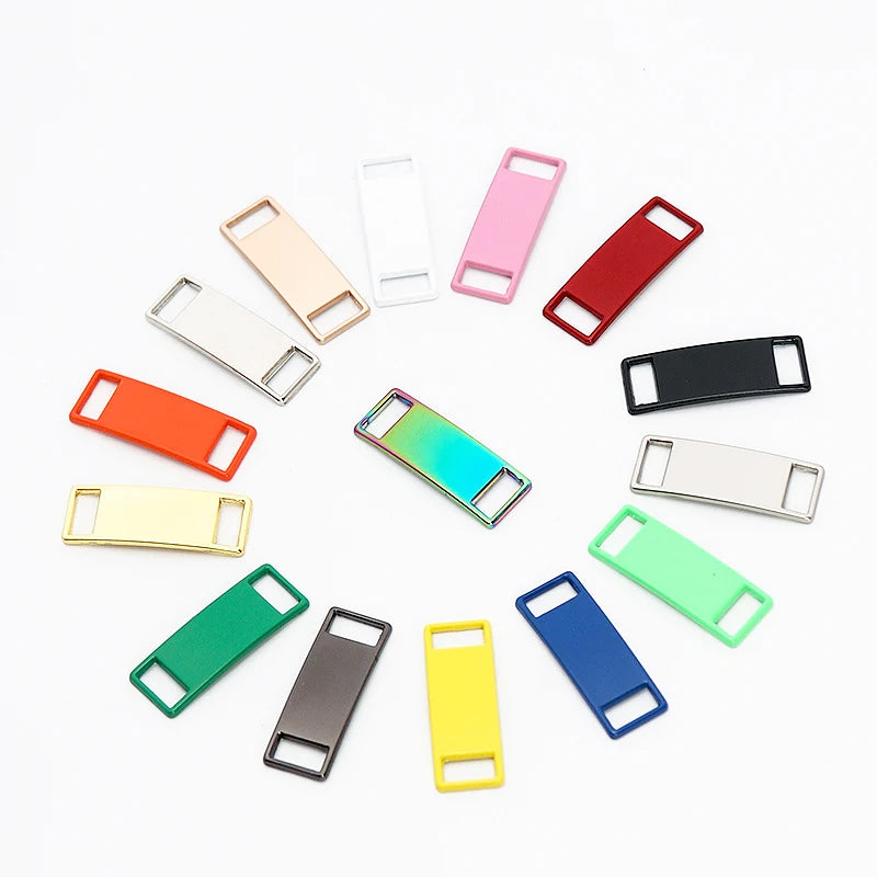 Factory Cheap Colorful Blank Plates Sneaker Metal Shoelace Tag with Engraved Custom logo Lace Locks Charms for Shoe Decoration