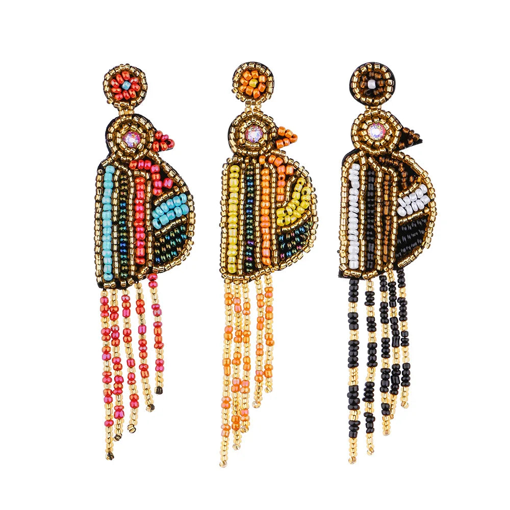 INS Handmade Multi-color Beads Earring Vintage Ethnic Bohemian Bird Star Beads Tassel Earring Wholesale Jewelry
