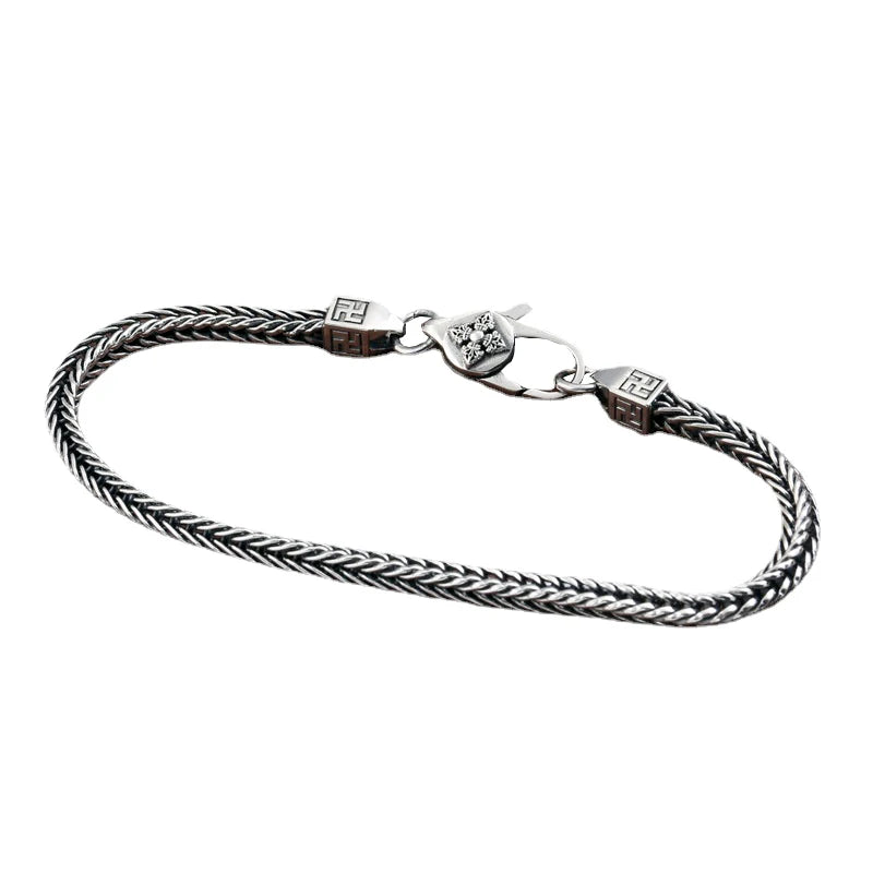 Wholesale S925 Sterling Silver Bracelet Men's and Women's Vintage Vajra Engraved Prayer Jewelry Handwoven Bracelet Jewelry