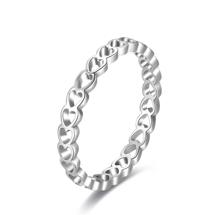Hot Sale 925 Sterling Silver Women's Jewelry Simple Hollow Heart Stacking Ring Trendy Wedding and Party Style