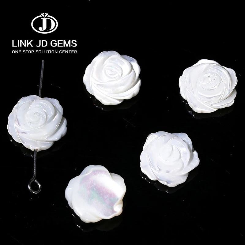 LINK JD GEMS JDLBKS91 Natural White Shell Mother Pearl Rose Flower Carved Charm Pendant Jewelry Making Diy Necklace Earrings