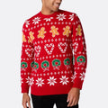Classic Red Men's Christmas Sweater with a Cute Reindeer Light-Up Santa Claus Graphic Festive Holiday Theme for Autumn Season
