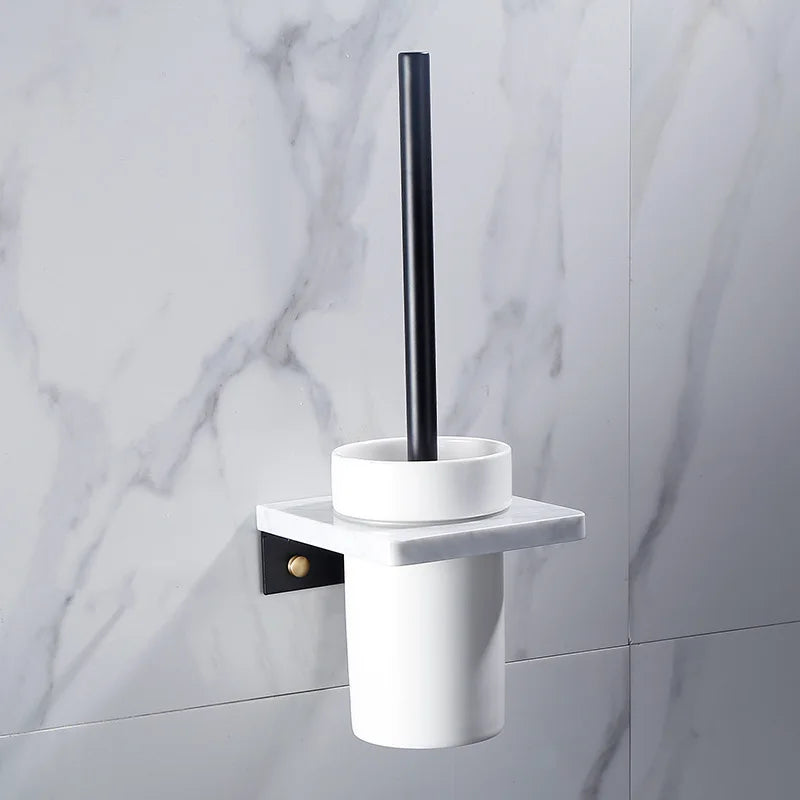 Wash Toilet Brush Set Long Handle Ceramic Modern Stainless Steel & Metal Bathroom Cleaning Brush