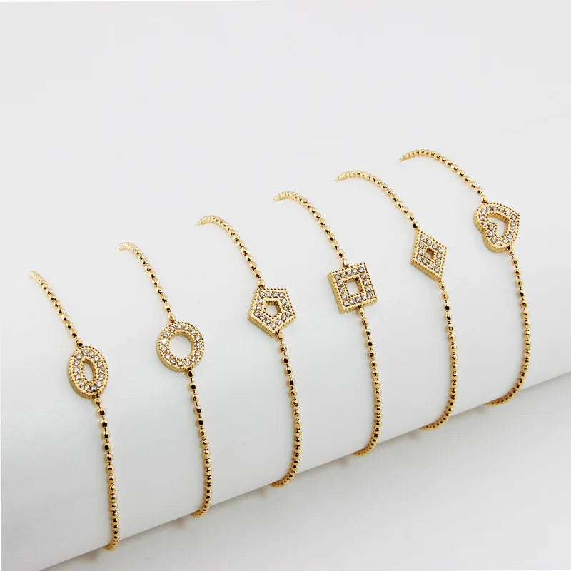 Fashion Exquisite Charm Geometric Trendy Women's 18K Gold Plated Zircon Waterproof Stainless Steel Chain & Link Bracelet
