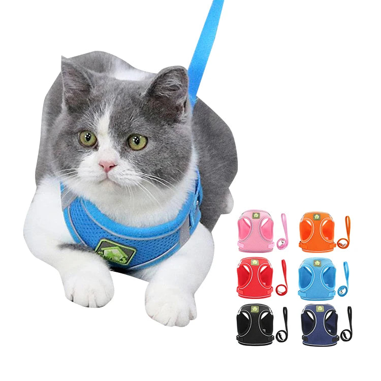 Cat Dog Adjustable Harness Vest Walking Lead Leash for Puppy Dogs Collar Polyester Mesh Dog Harness