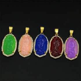 Fine Gold Plated Stainless Steel Resin Jewelry Zircon Virgin Mary Necklaces