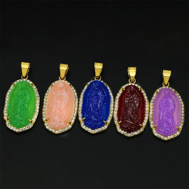 Fine Gold Plated Stainless Steel Resin Jewelry Zircon Virgin Mary Necklaces