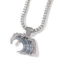 Personalized Iced out Bling Sea Wave Pendant Zircon-Embellished Brass Necklace Trendy Wedding Jewelry Gift for Women and Men