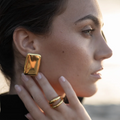 J&D Luxury Stainless Steel Earrings Women 18K Gold Plated High Polish Big Chunky Square Stud Earrings