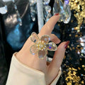 Fashion Statement Zircon Flower Finger Rings Three-Dimensional Crystal Flower Ring for Women
