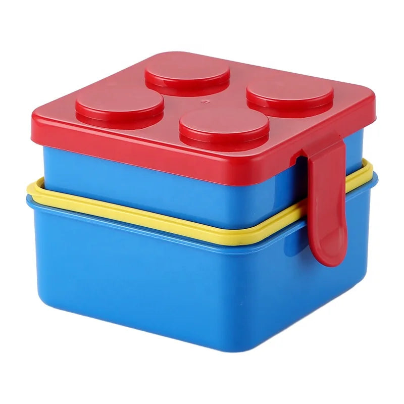 New Double-layer Square Building Block Plastic Bento Lunch Box Student Microwave Heatable Food Container 850ml+500ml Capacity
