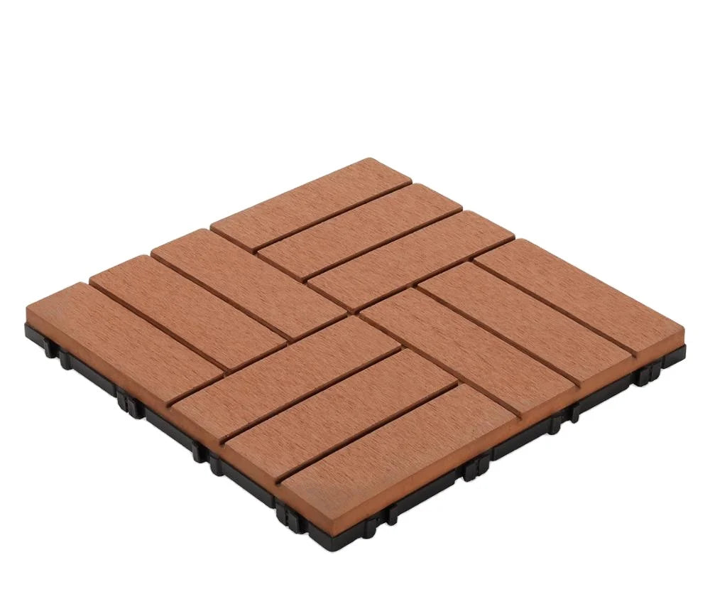 Garden Yard Deck Wood Plastic Composite DIY Interlocking Tiles HDPE Base XF-N002 300*300*25mm Waterproof Anti-Slip Wear
