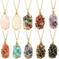 Natural Raw Chip Stone Pendant Necklace Hand Wire Wrapped Gravel Healing Gemstone Pendant Necklace