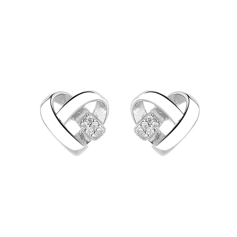 925 Sterling Silver Glossy Love Heart Micro Zircon Stud Earrings Trendy Gold Plated Jewelry for Weddings Party Gift Unisex