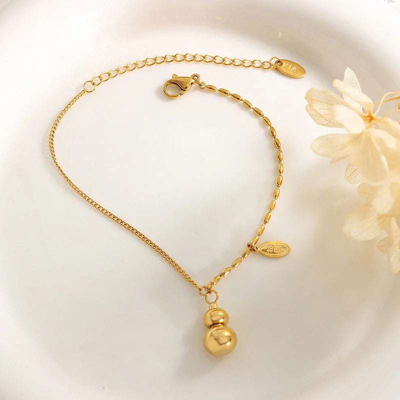 New Stainless Steel 18k Gold Temperament Light Luxury Design Sense Lucky Gourd Pendant Necklace Bijoux Acier Inoxydable