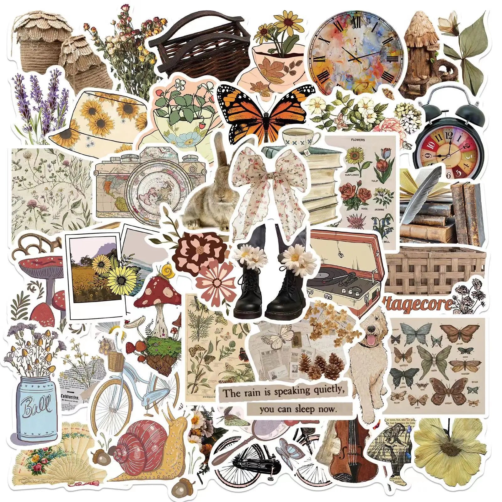 50pcs Cartoon Retro Style Pattern Stickers for Personality Decoration Suitcase Notebook Waterproof Removable Without Repetiti